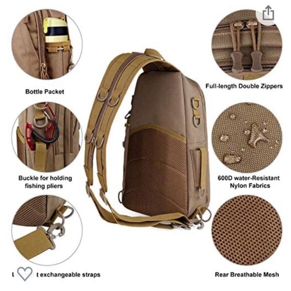 NWT Plussino Brown Hiking Fishing Tackle Bag Gear Backpack‎ Sling bag waterproof - Picture 3 of 6